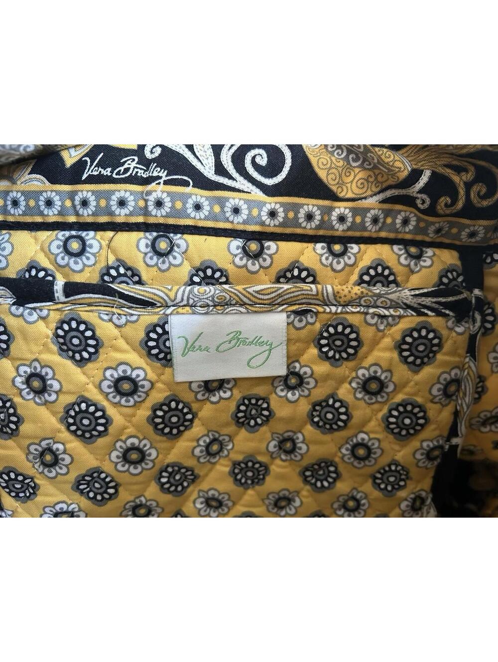 Vera Bradley Morgan Pleated Shoulder Bag Tote Black Yellow Bird Retired Pattern - Picture 7 of 9